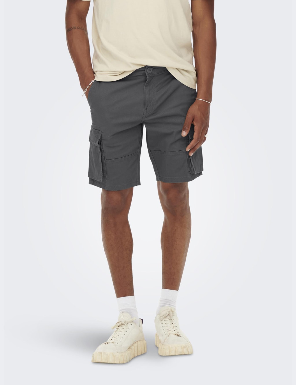 Only & Sons Men's Regular Fit Cargo Shorts - M - Grey, Beige,Grey