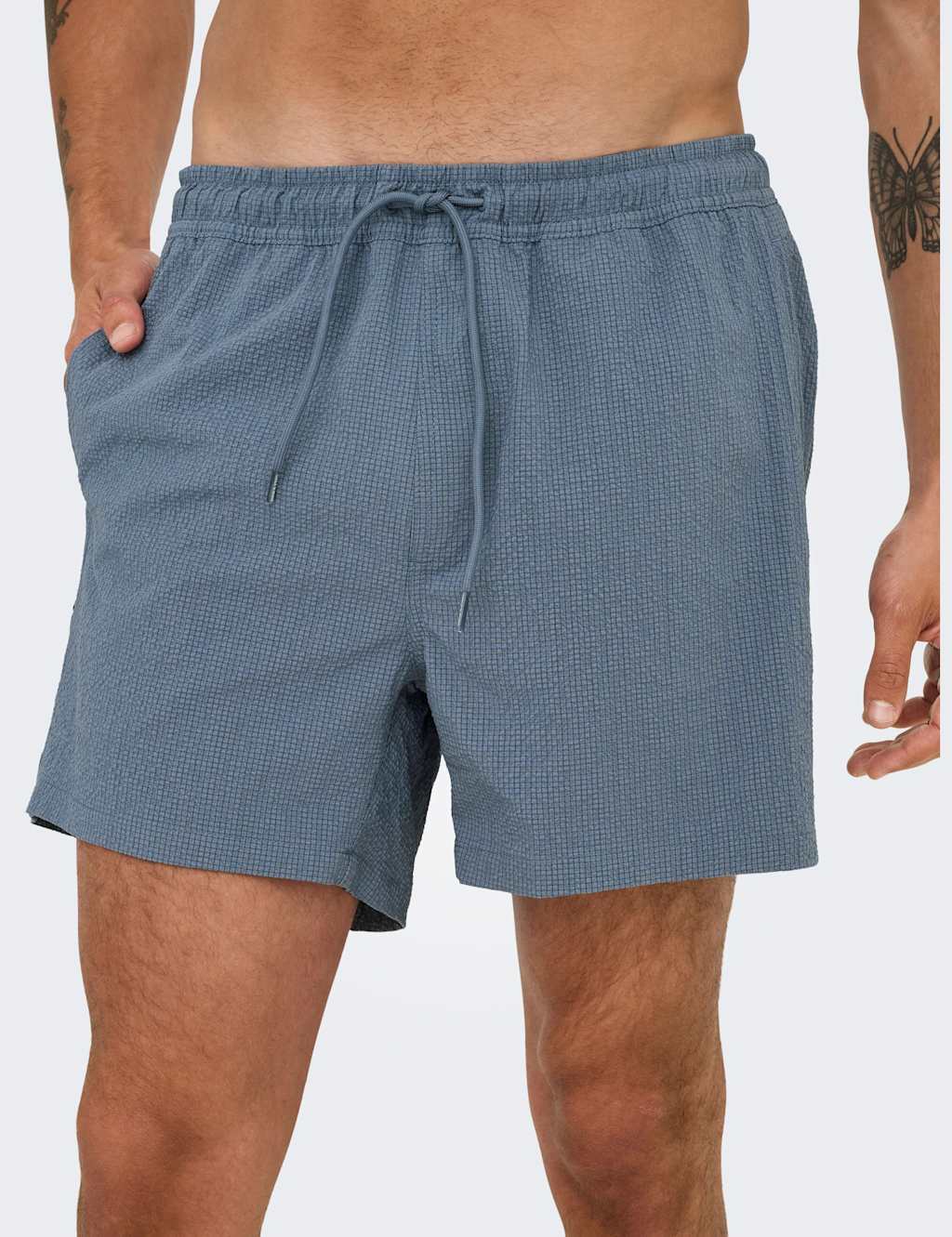 Only & Sons Men's Pocketed Seersucker Swim Shorts - 2XL - Blue - Available at M&S