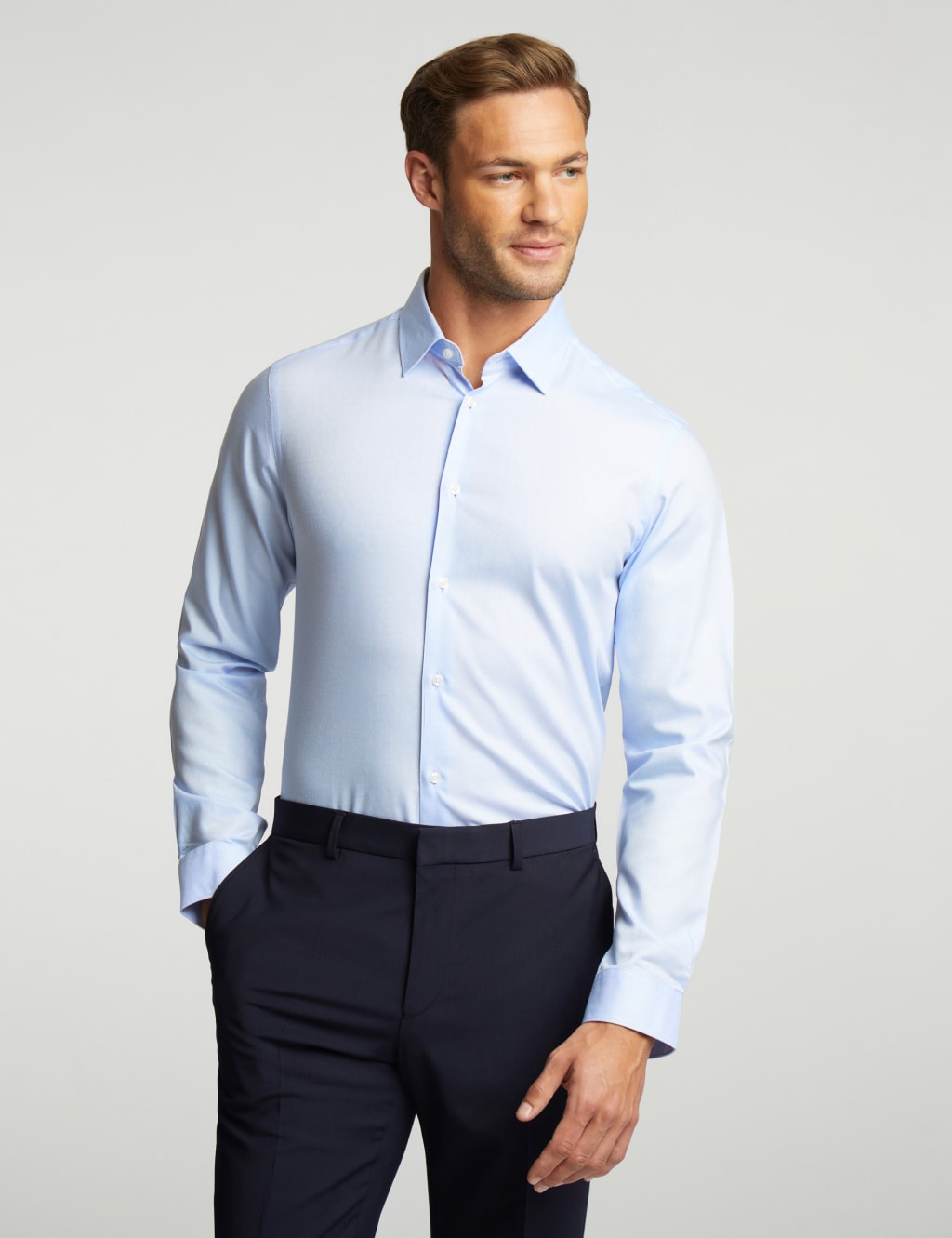 Ted Baker Men's Slim Fit Pure Cotton Polka Dot Shirt - 16 - Light Blue, Light Blue