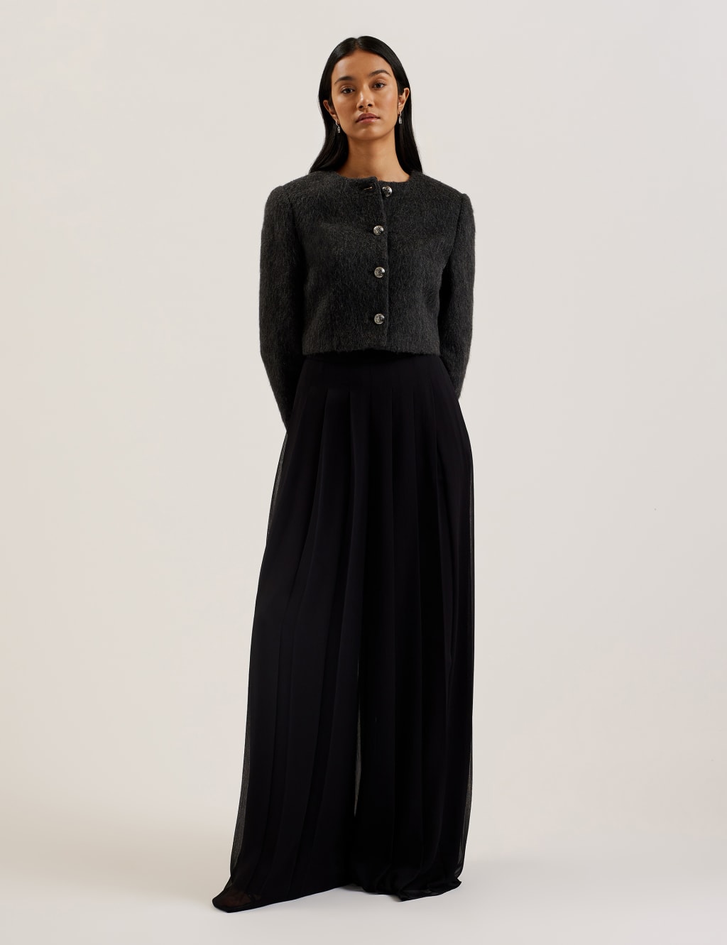 Pleated Elasticated Waist Wide Leg Trousers