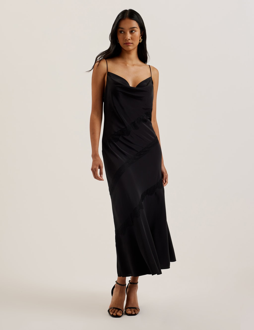 Cowl Neck Lace Insert Midaxi Slip Dress