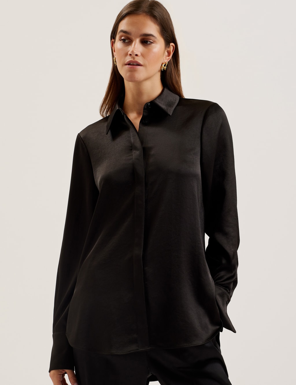 Satin Collared Longline Shirt