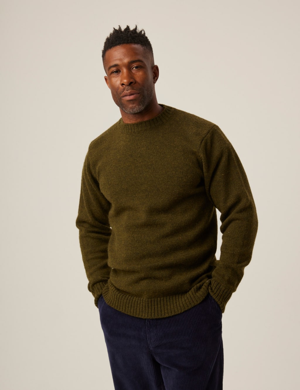 Peregrine Men's Pure Wool Crew Neck Jumper - Khaki, Khaki