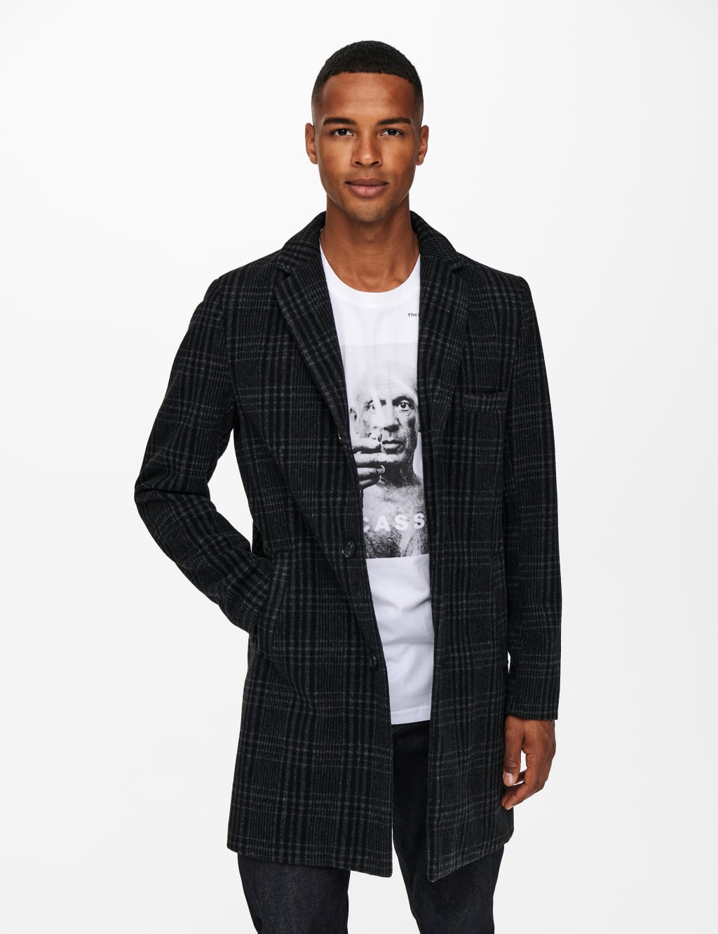 ONLY & SONS Checked Overcoat Grey Mix