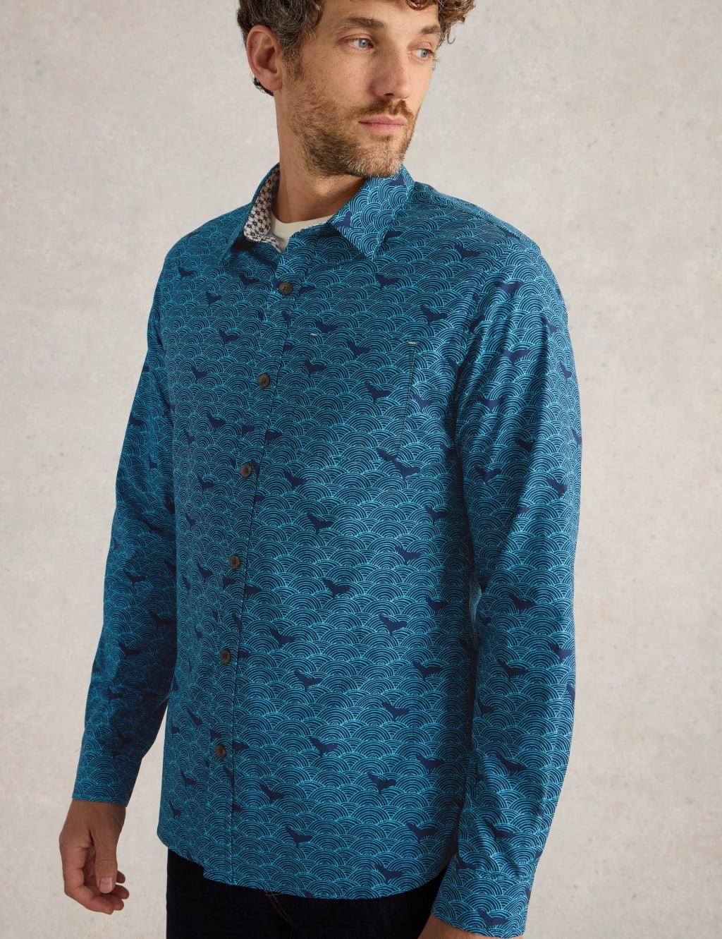 Slim Fit Cotton Rich Wave Print Shirt