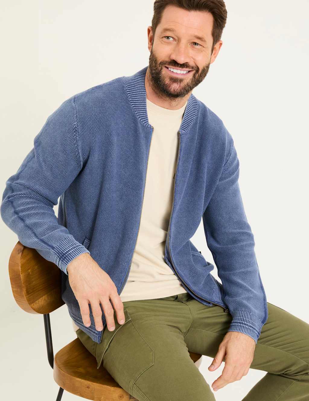 Pure Cotton Zip Up Knitted Bomber
