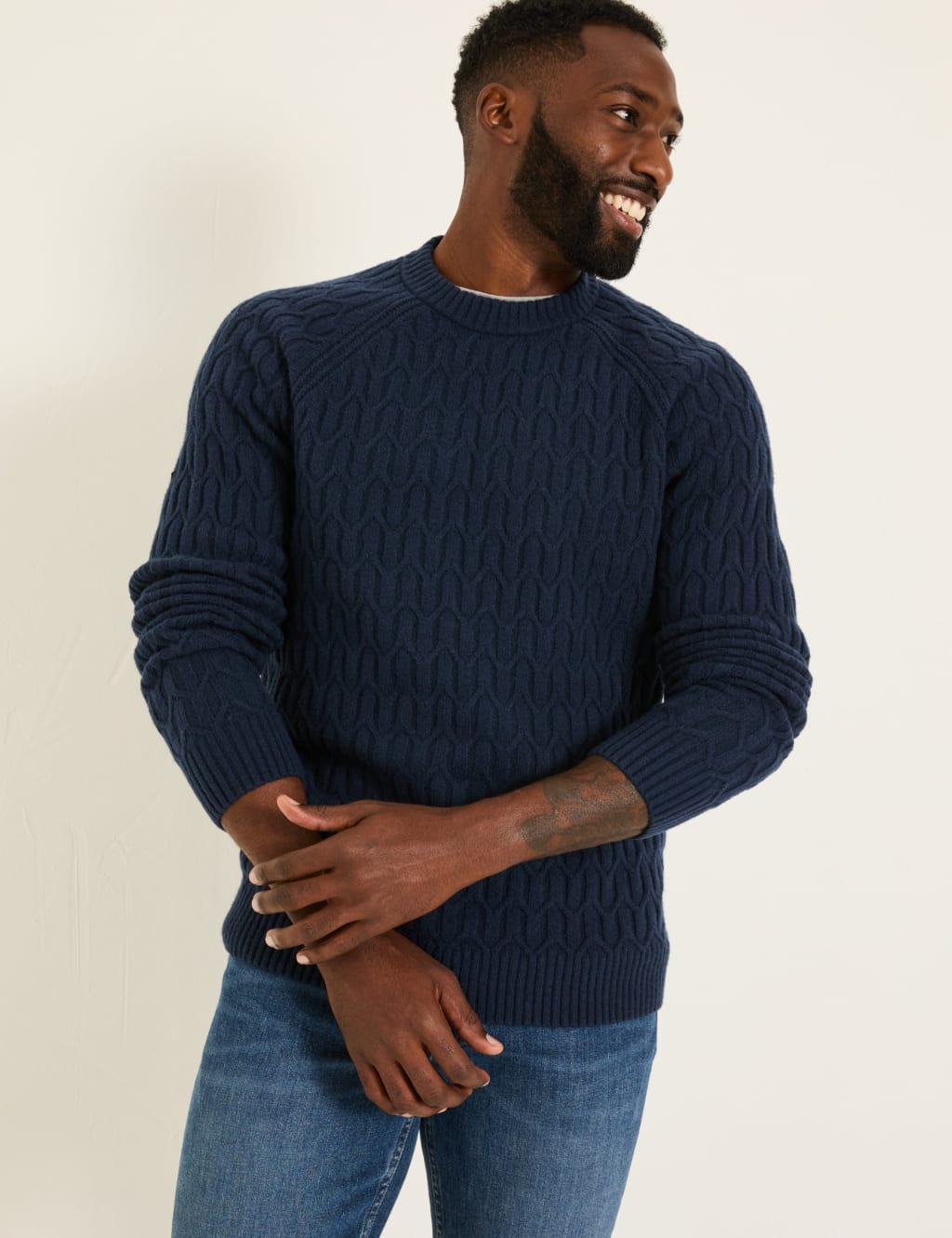 Textured Crew Neck Jumper with Cotton