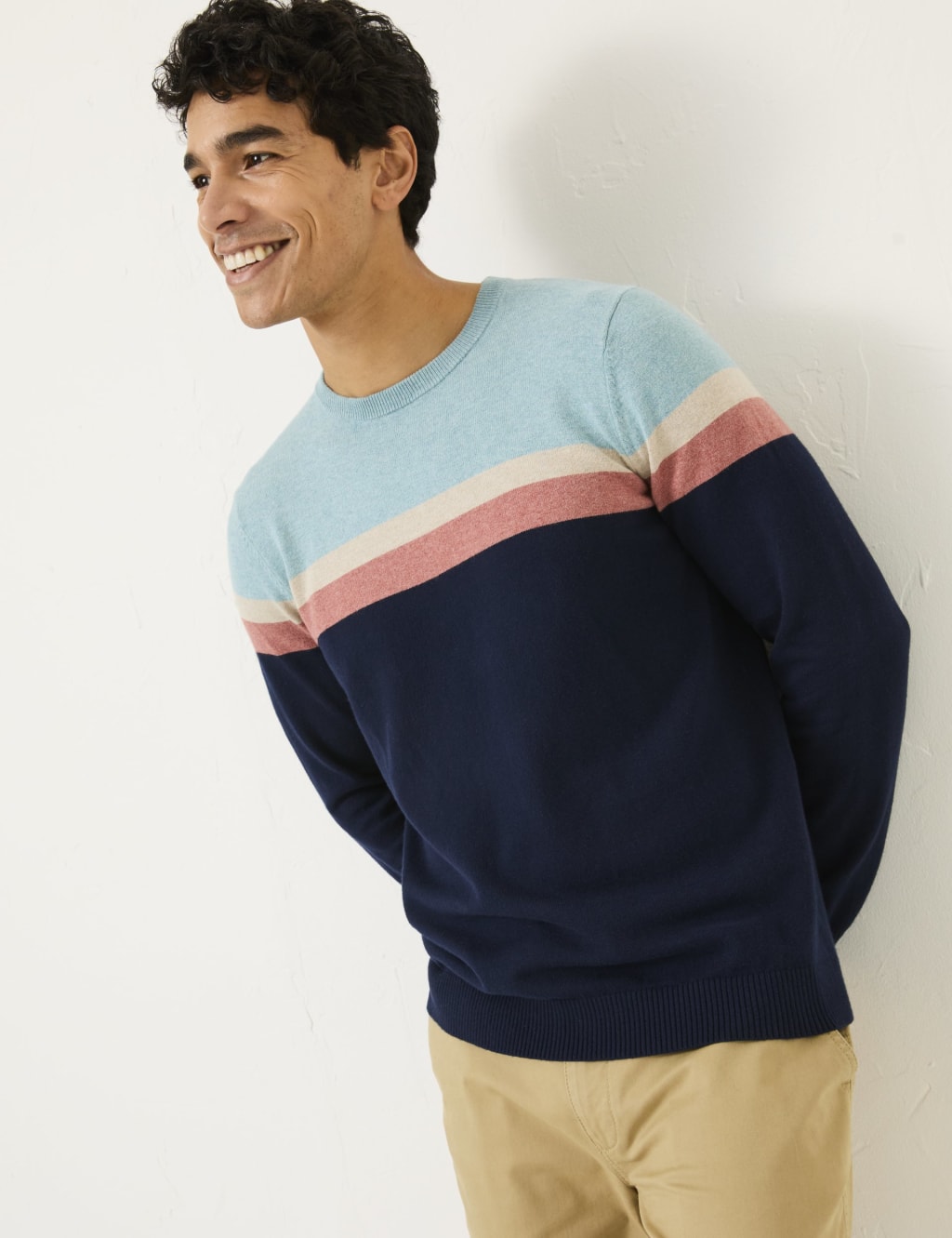 Cotton Rich Colour Block Crew Neck Jumper