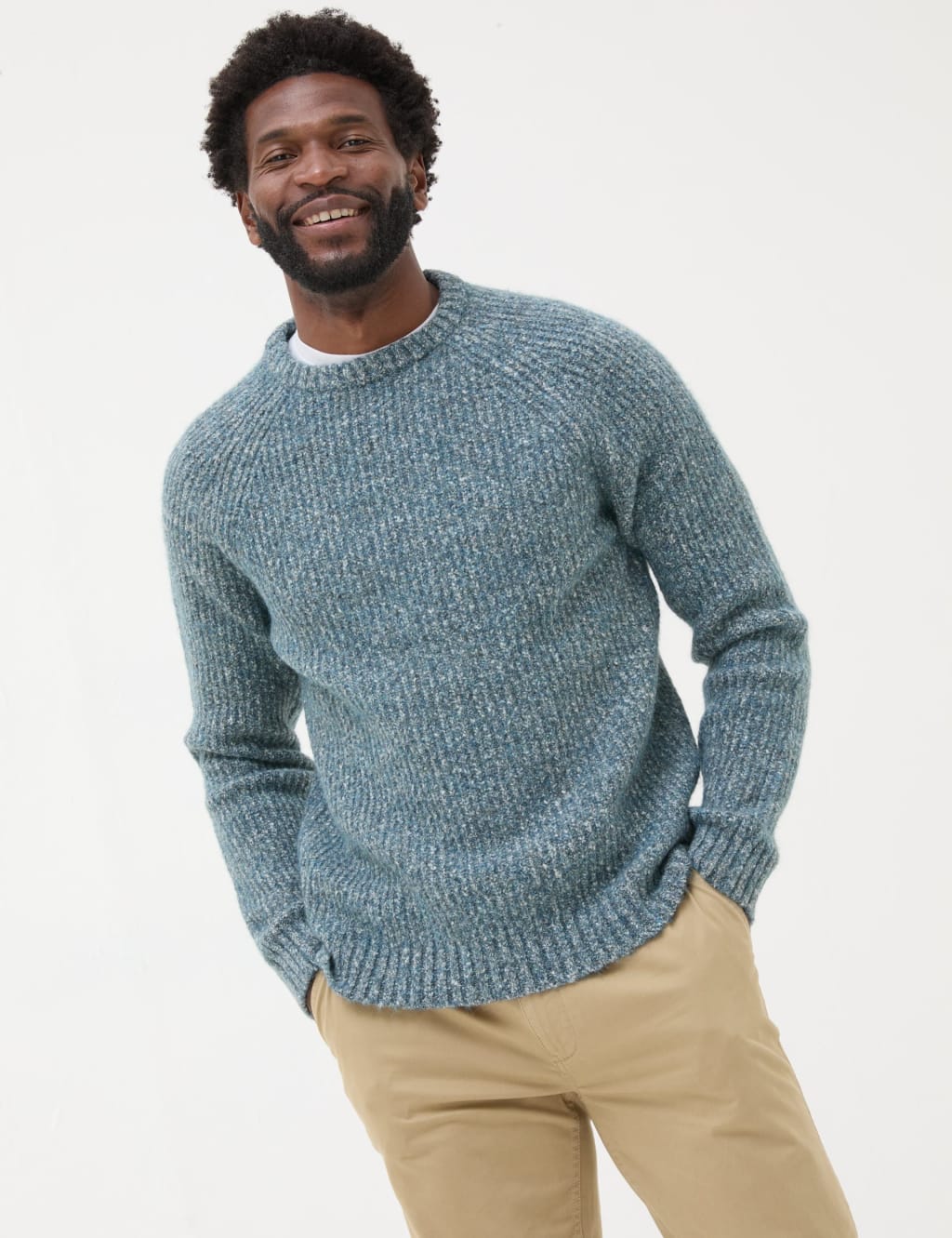 Cotton Blend Textured Crew Neck Jumper