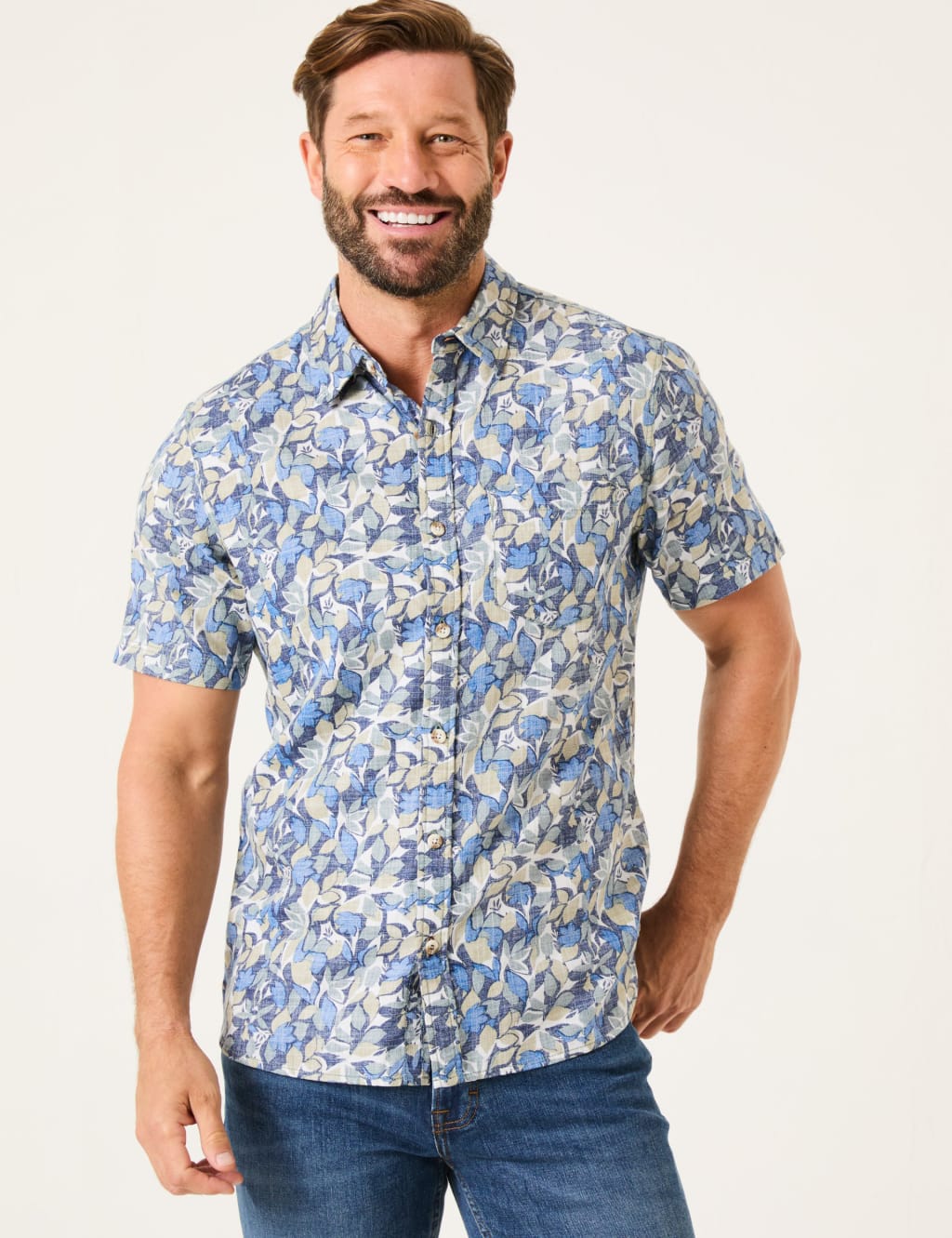 Pure Cotton Leaf Print Shirt