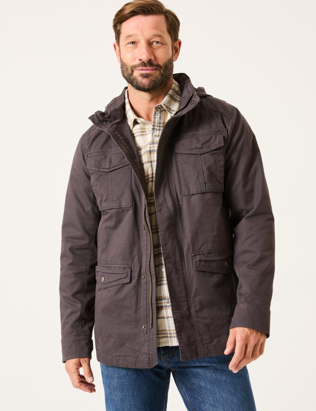 Pure Cotton Funnel Neck Jacket