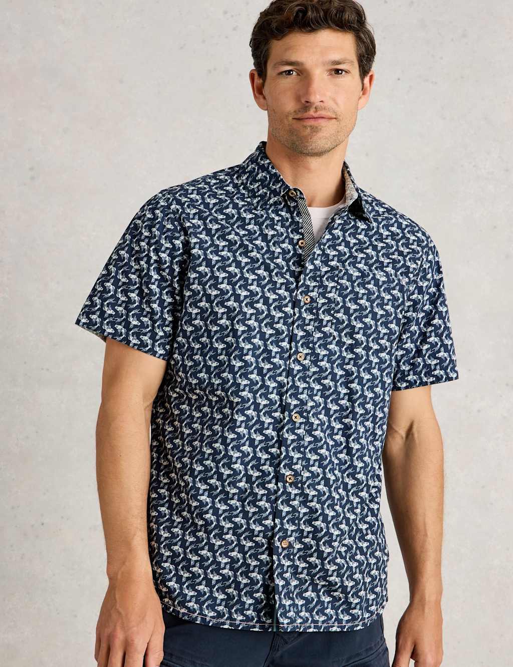 Regular Fit Pure Cotton Koi Print Shirt