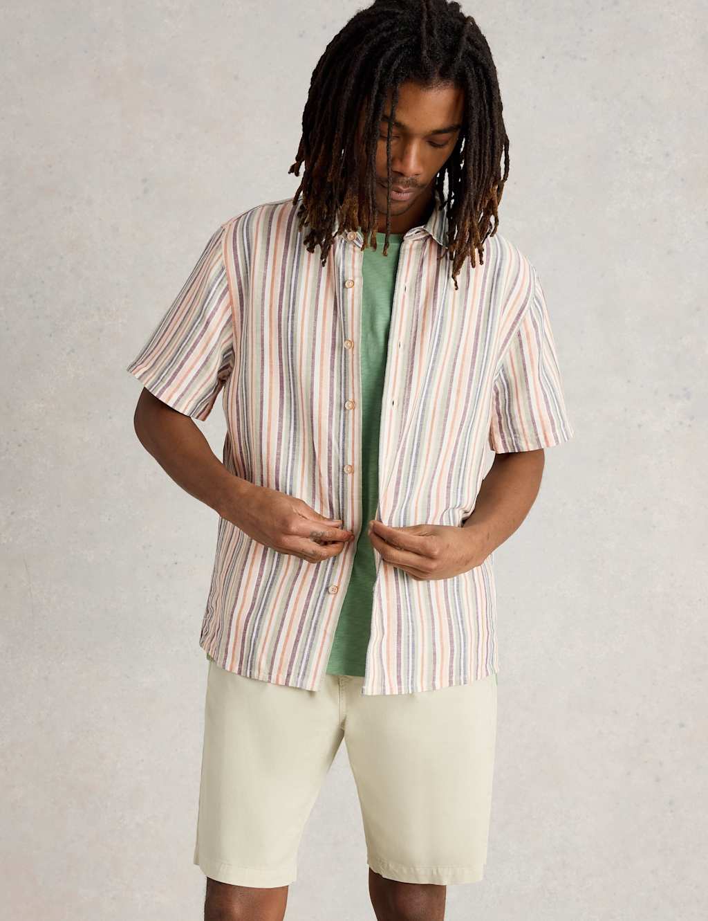Regular Fit Linen Rich Striped Shirt