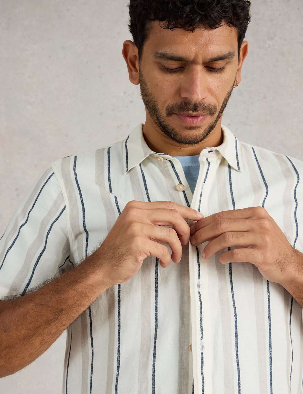 Regular Fit Linen Rich Striped Shirt