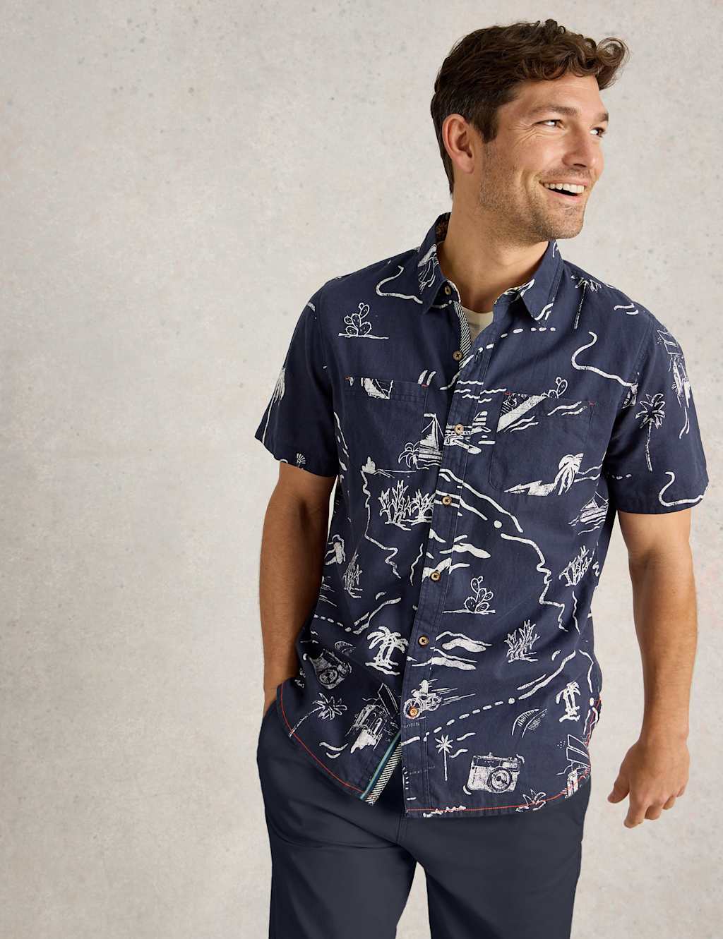 Linen Rich Print Short Sleeve Shirt