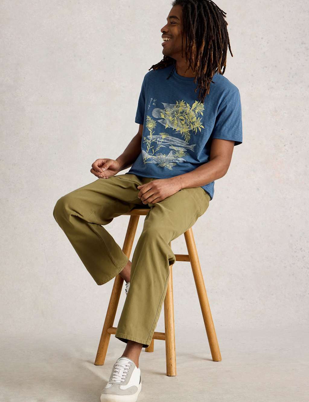 Pure Cotton Crew Neck Fish Graphic T-Shirt