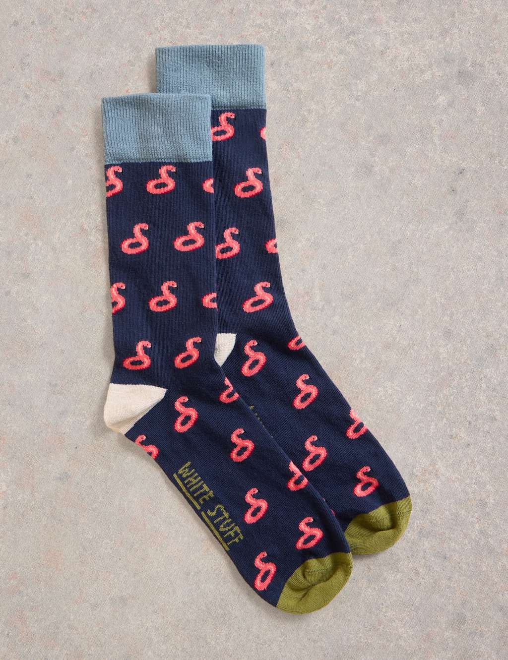 White Stuff Men's Flamingo Print Cotton Rich Socks - 7-9 - Navy Mix, Navy Mix