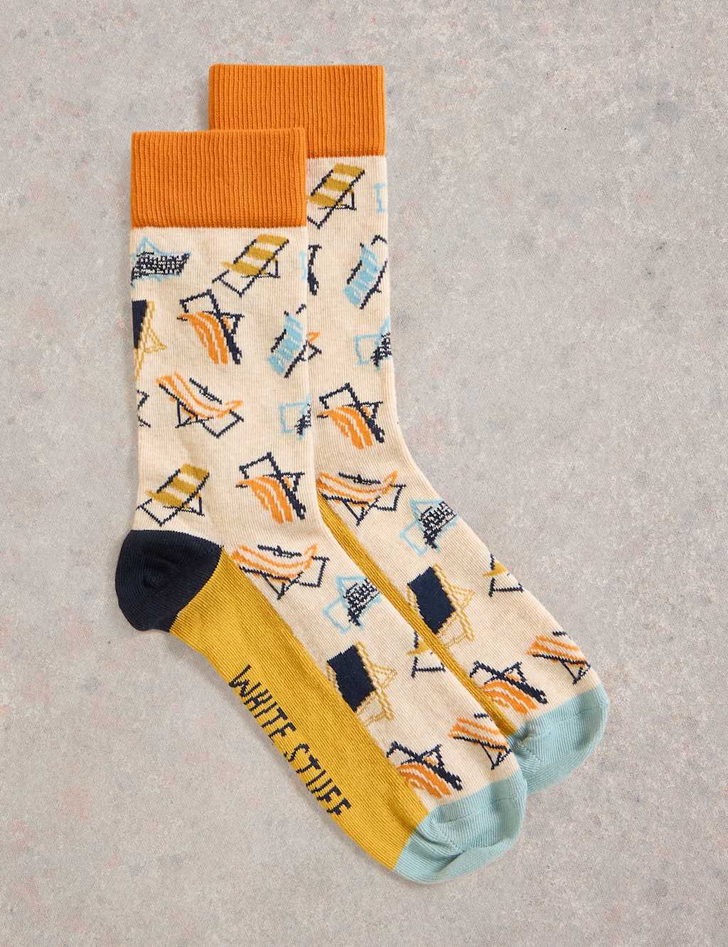 White Stuff Men's Deckchair Print Cotton Rich Socks - 7-9 - Natural Mix, Natural Mix