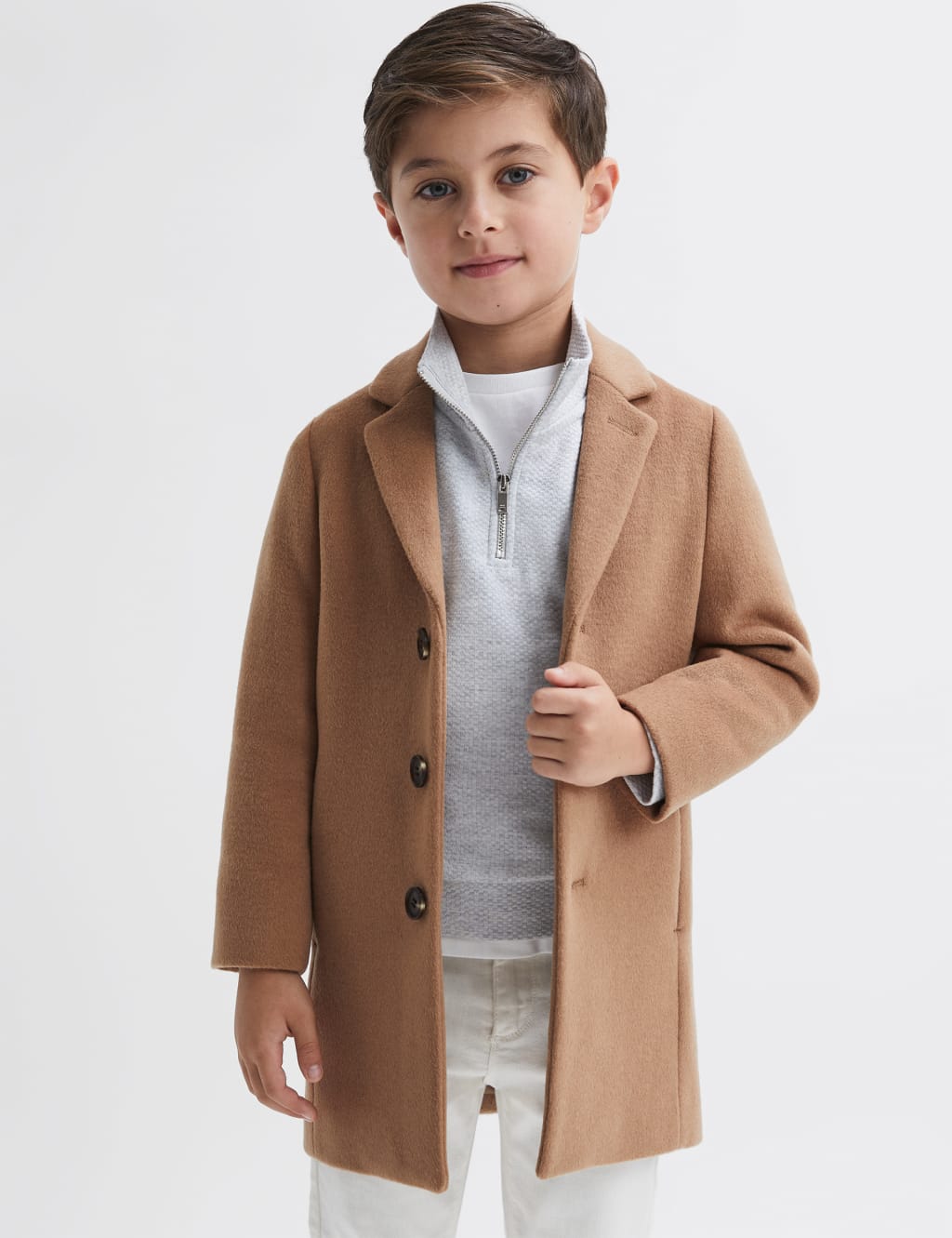 Reiss Wool Rich Longline Jacket (3-14 Yrs) Tan
