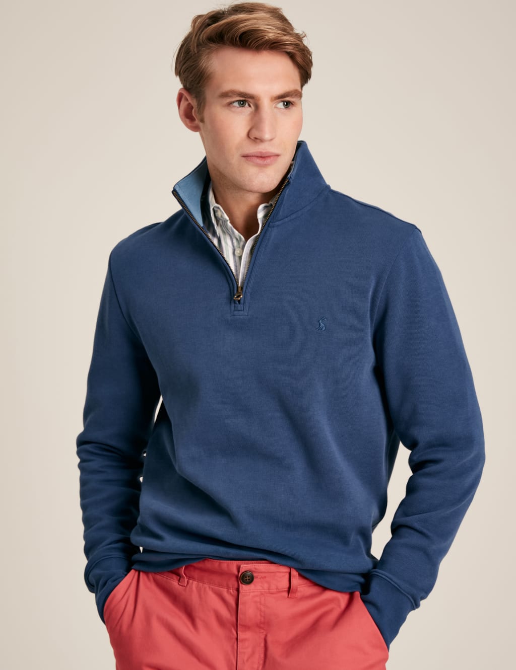 Pure Cotton Funnel Neck Half Zip Jumper