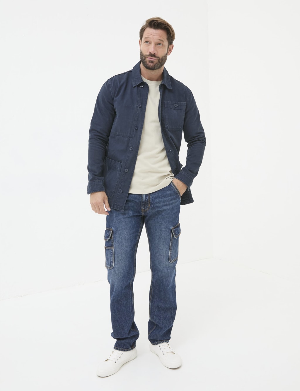 Pure Cotton Denim Straight Fit Cargo Jeans