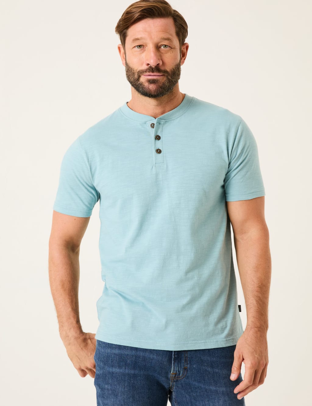 Pure Cotton Crew Neck Henley T-Shirt