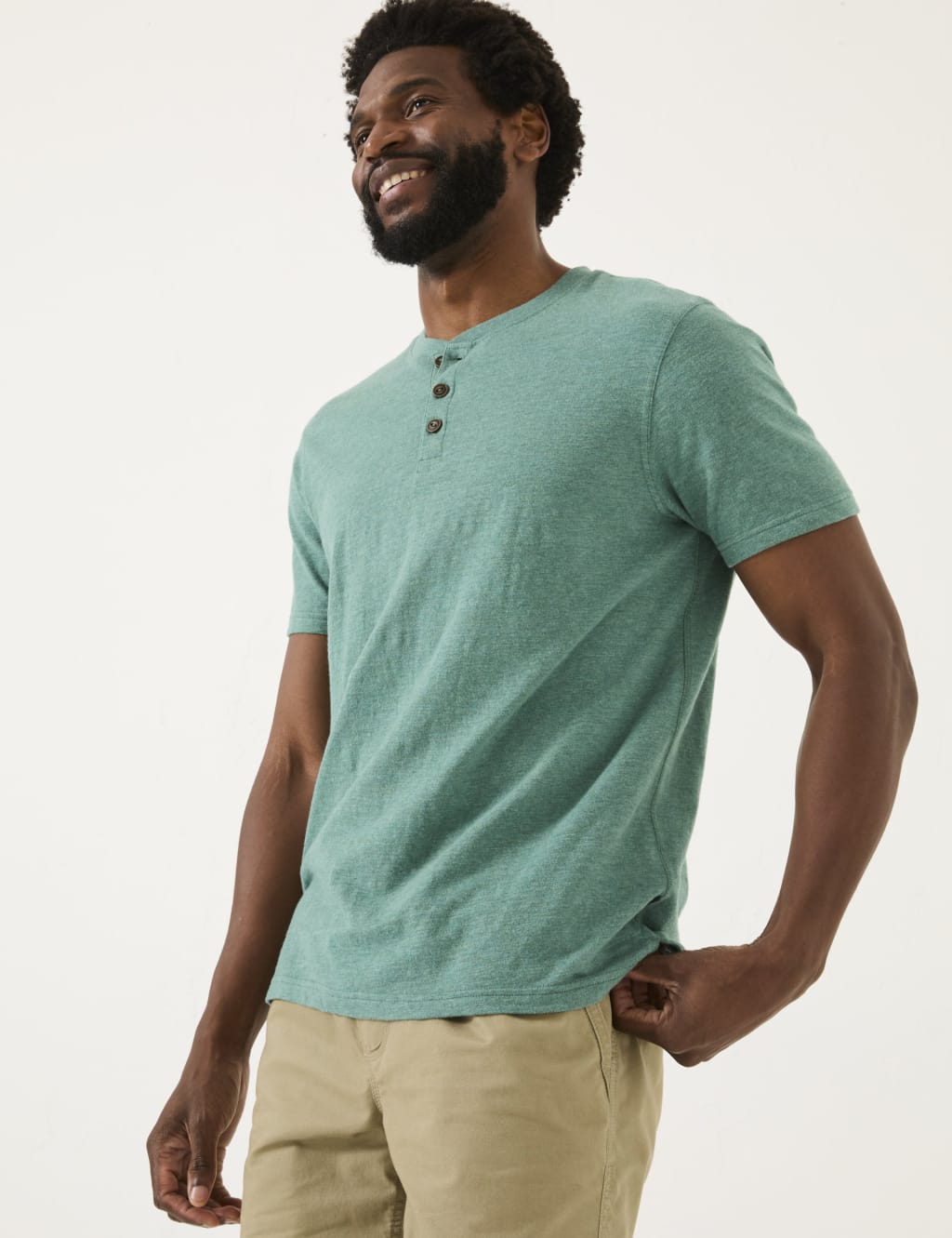 Pure Cotton Crew Neck Henley T-Shirt
