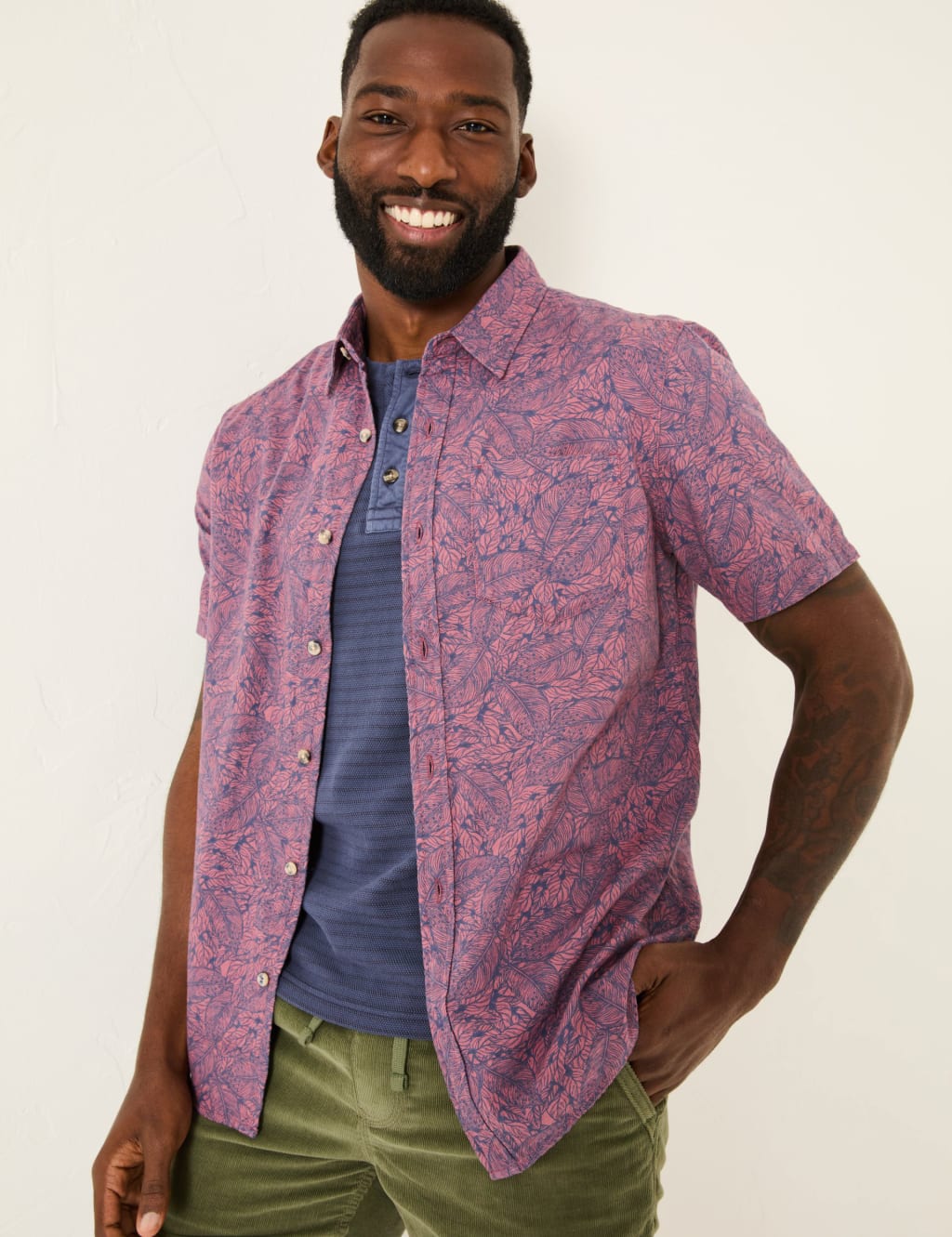 Pure Cotton Leaf Print Shirt