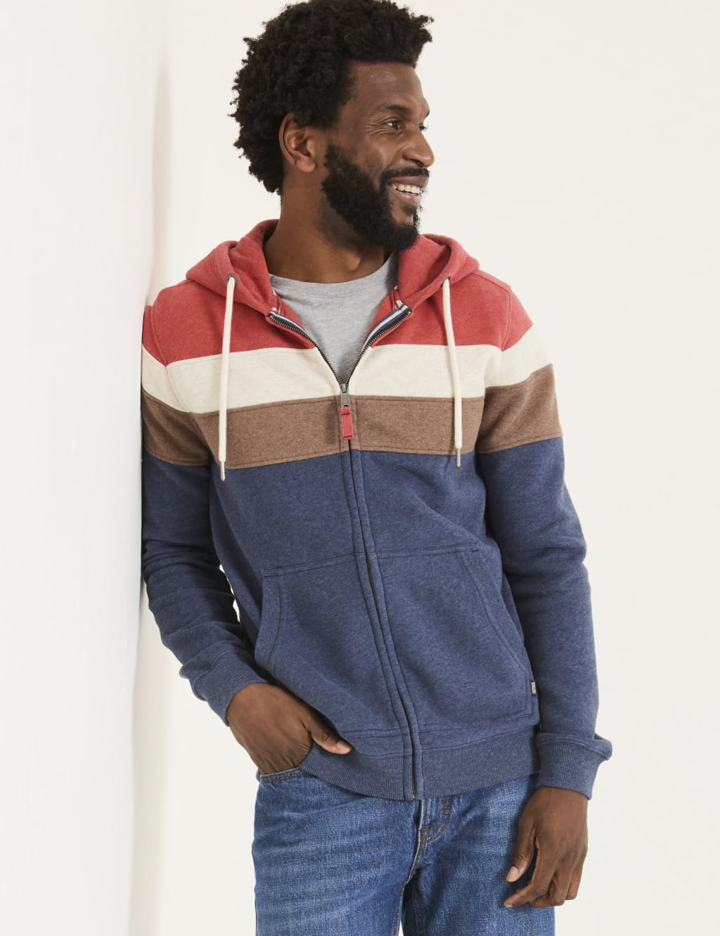 Pure Cotton Colour Block Zip Up Hoodie