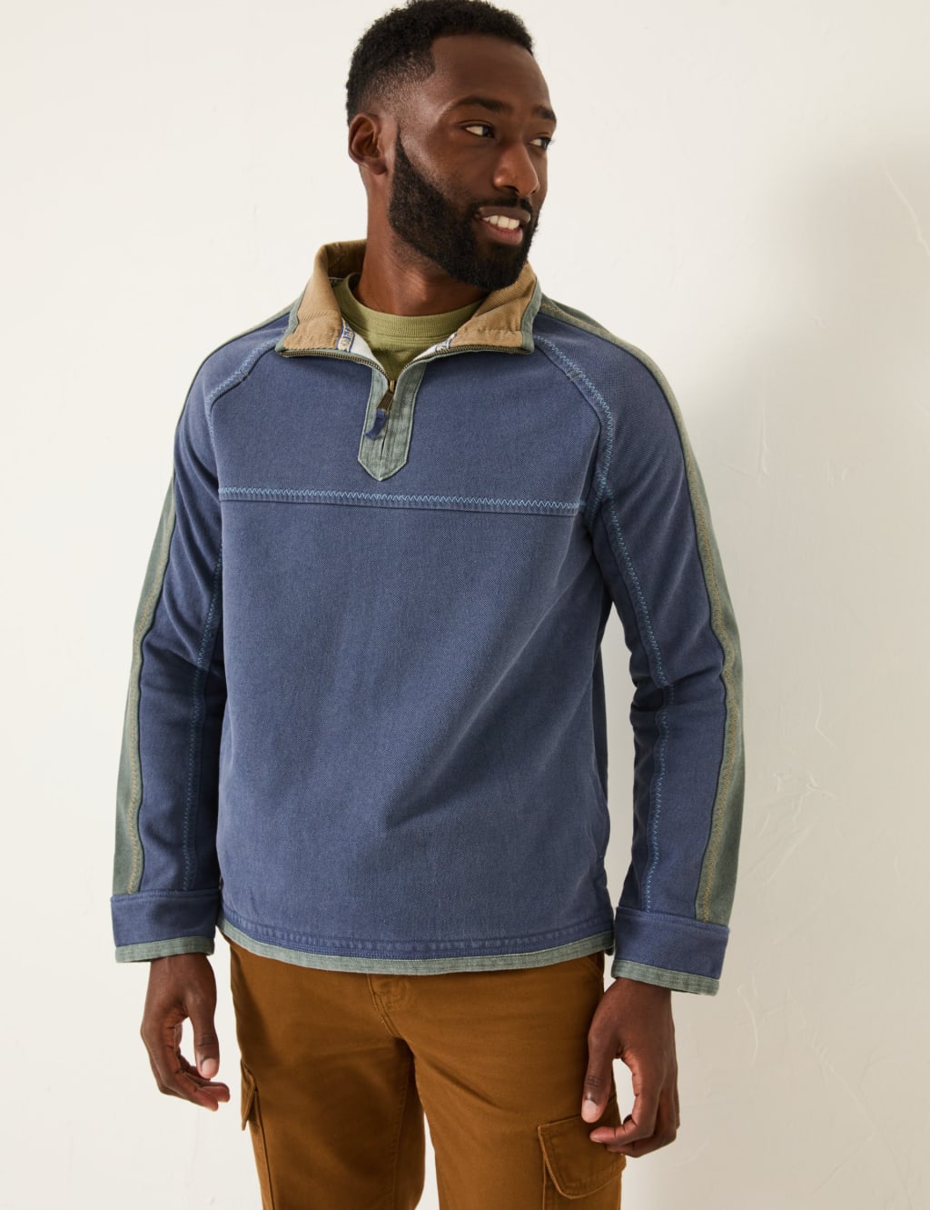 Pure Cotton Colour Block Half Zip Sweatshirt