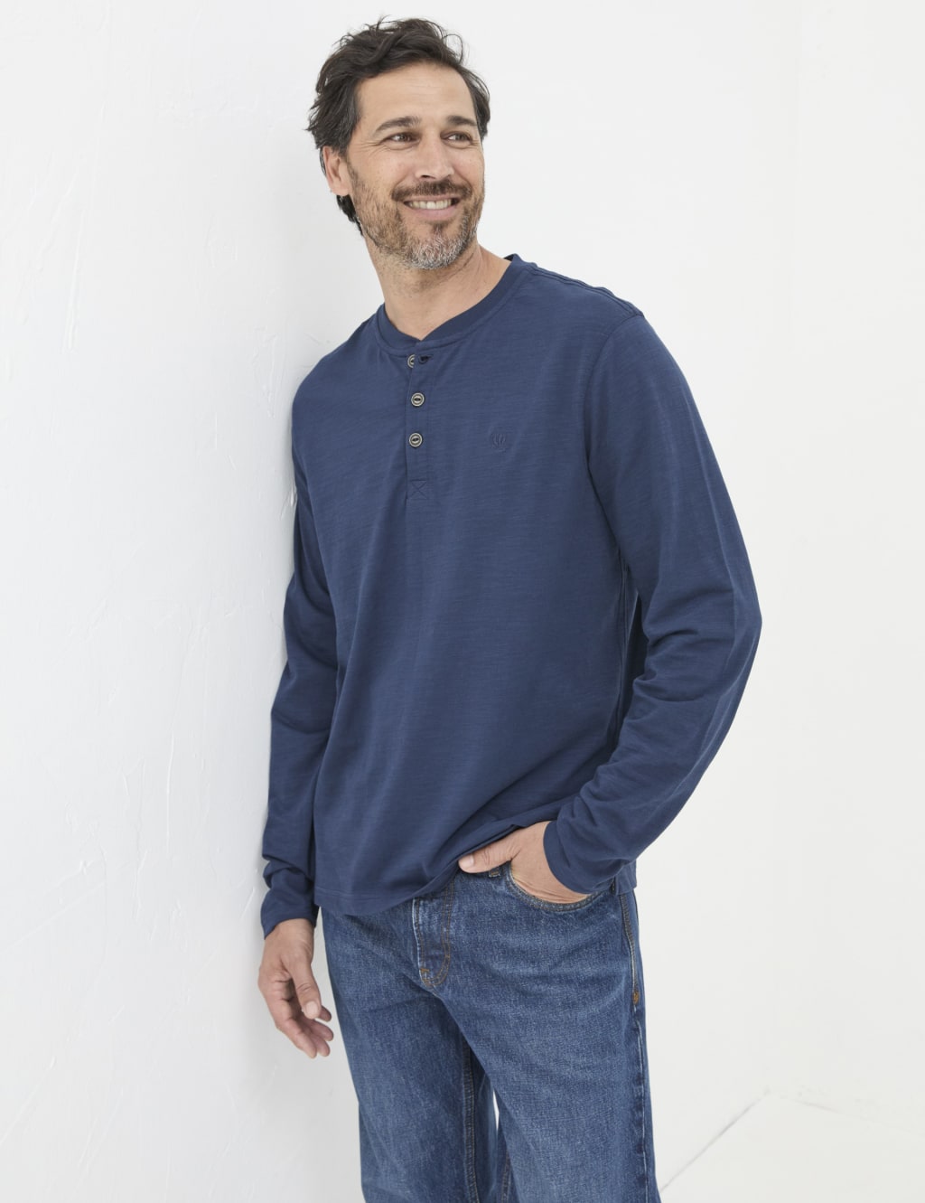 Pure Cotton Henley Long Sleeve Top