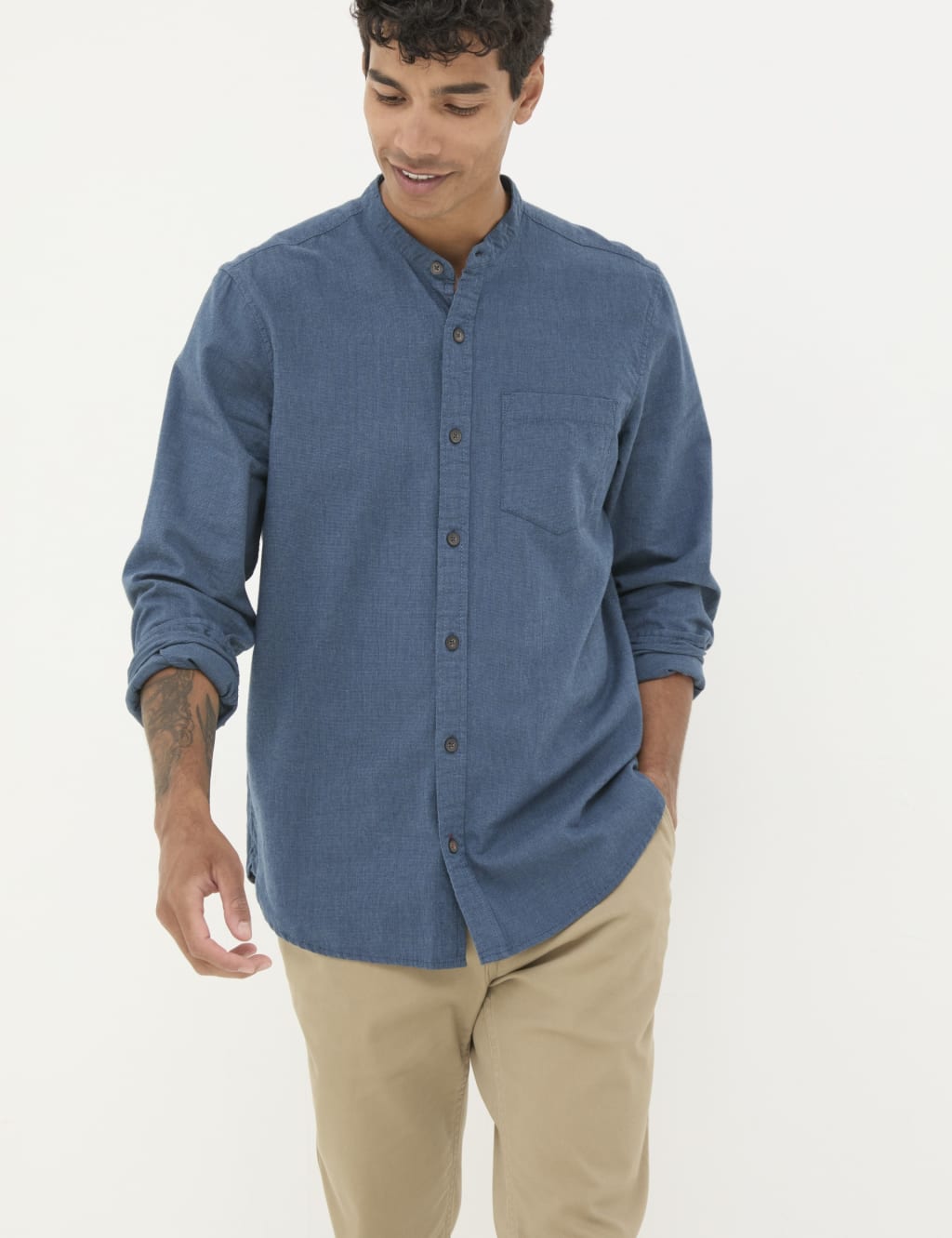 Pure Cotton Grandad Collar Oxford Shirt