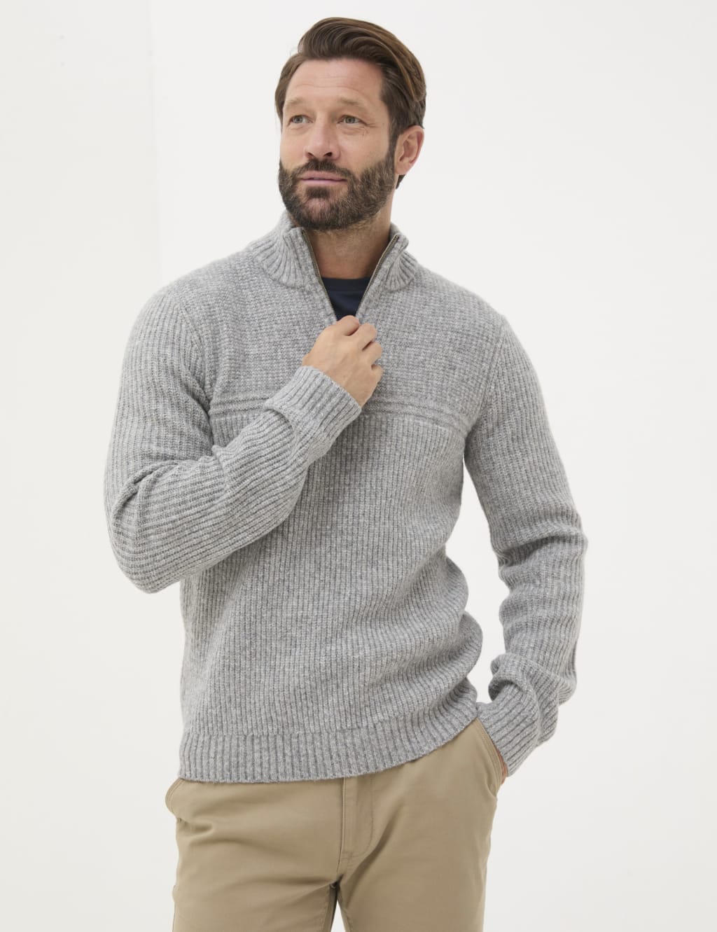 Funnel Neck Half Zip Jumper with Wool