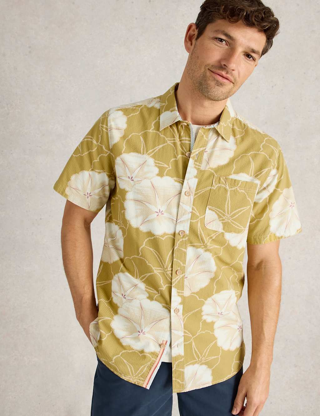 Regular Fit Pure Cotton Floral Short Sleeve Shirt