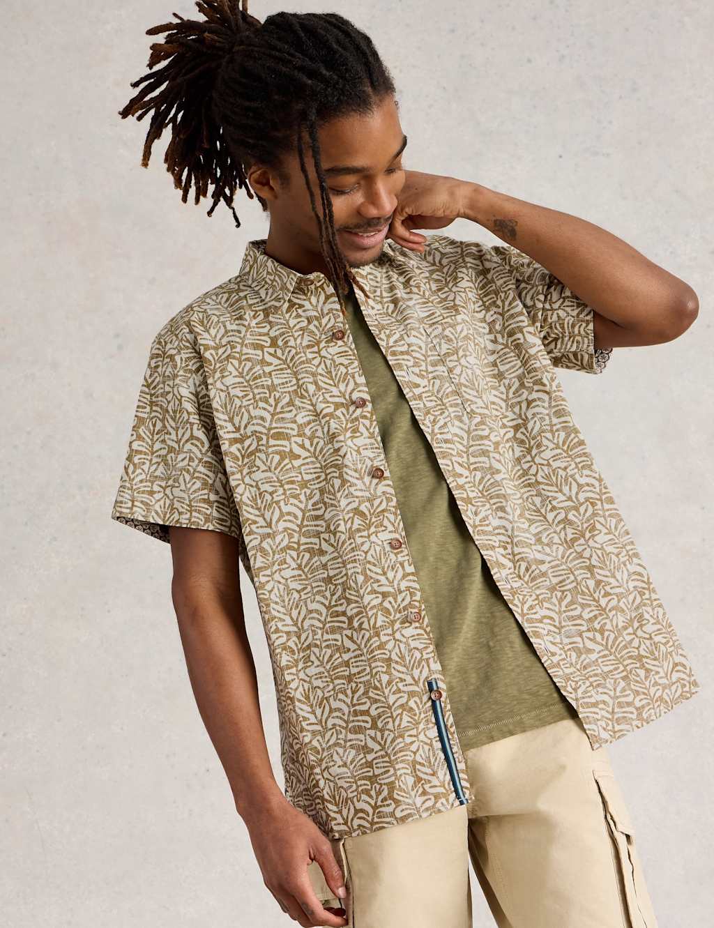 Regular Fit Pure Cotton Leaf Print Shirt