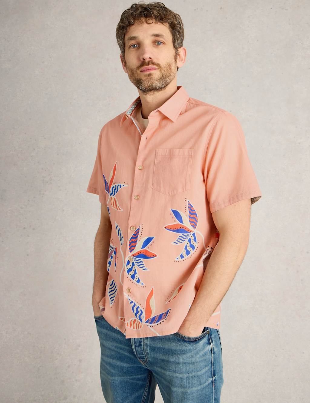 Regular Fit Pure Cotton Leaf Print Shirt