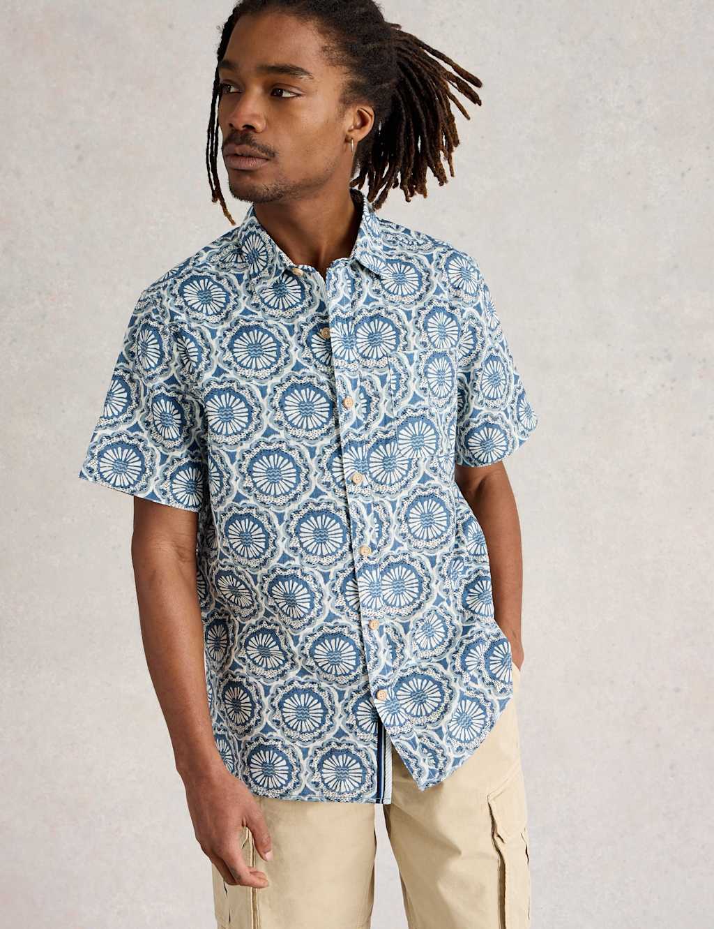 Regular Fit Pure Cotton Tile Print Shirt