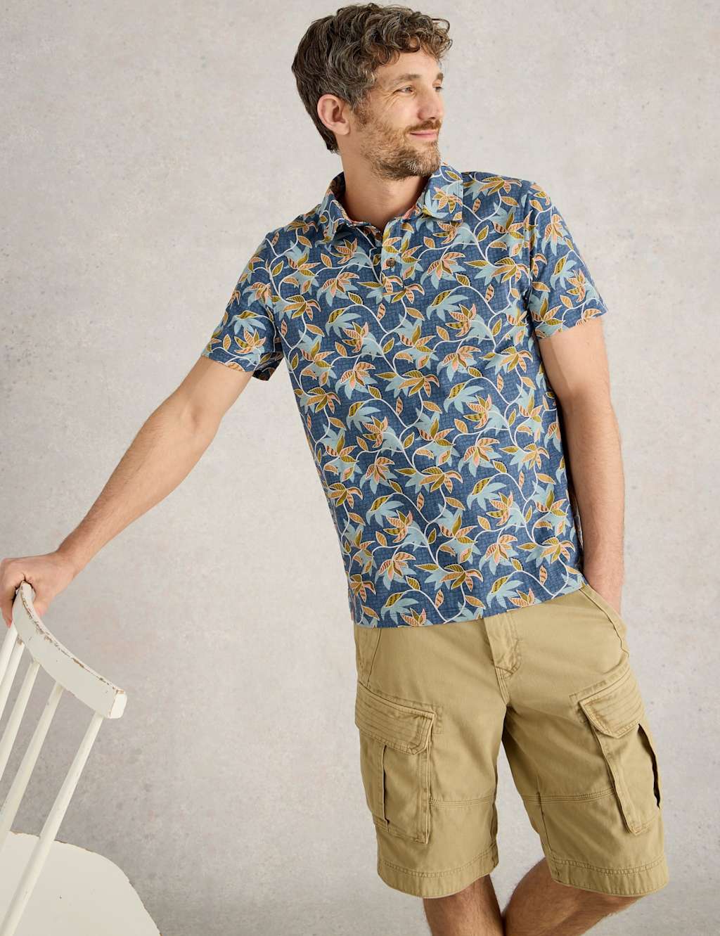 Pure Cotton Bamboo Leaf Printed Polo Shirt