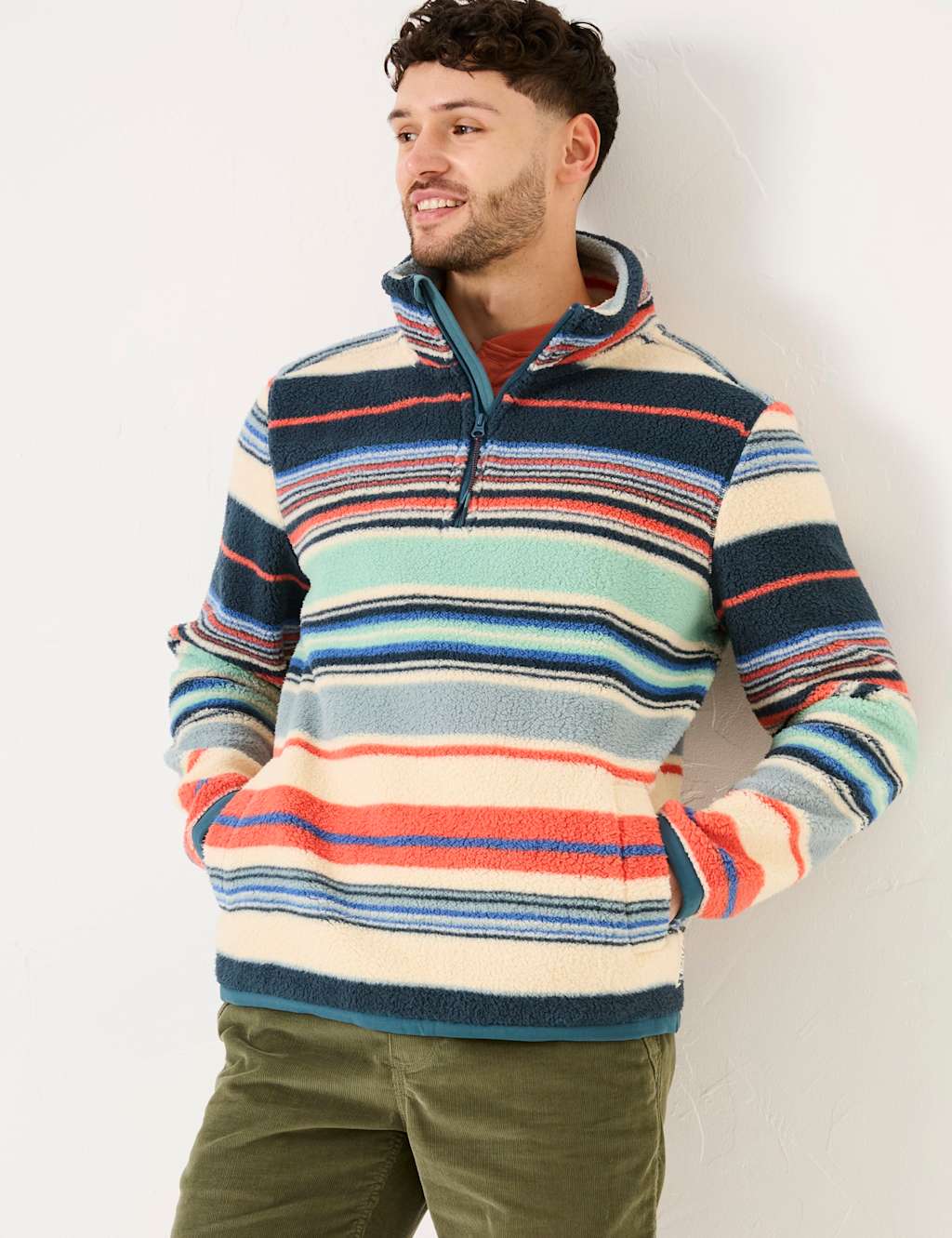 Fleece Striped Half Zip Jacket