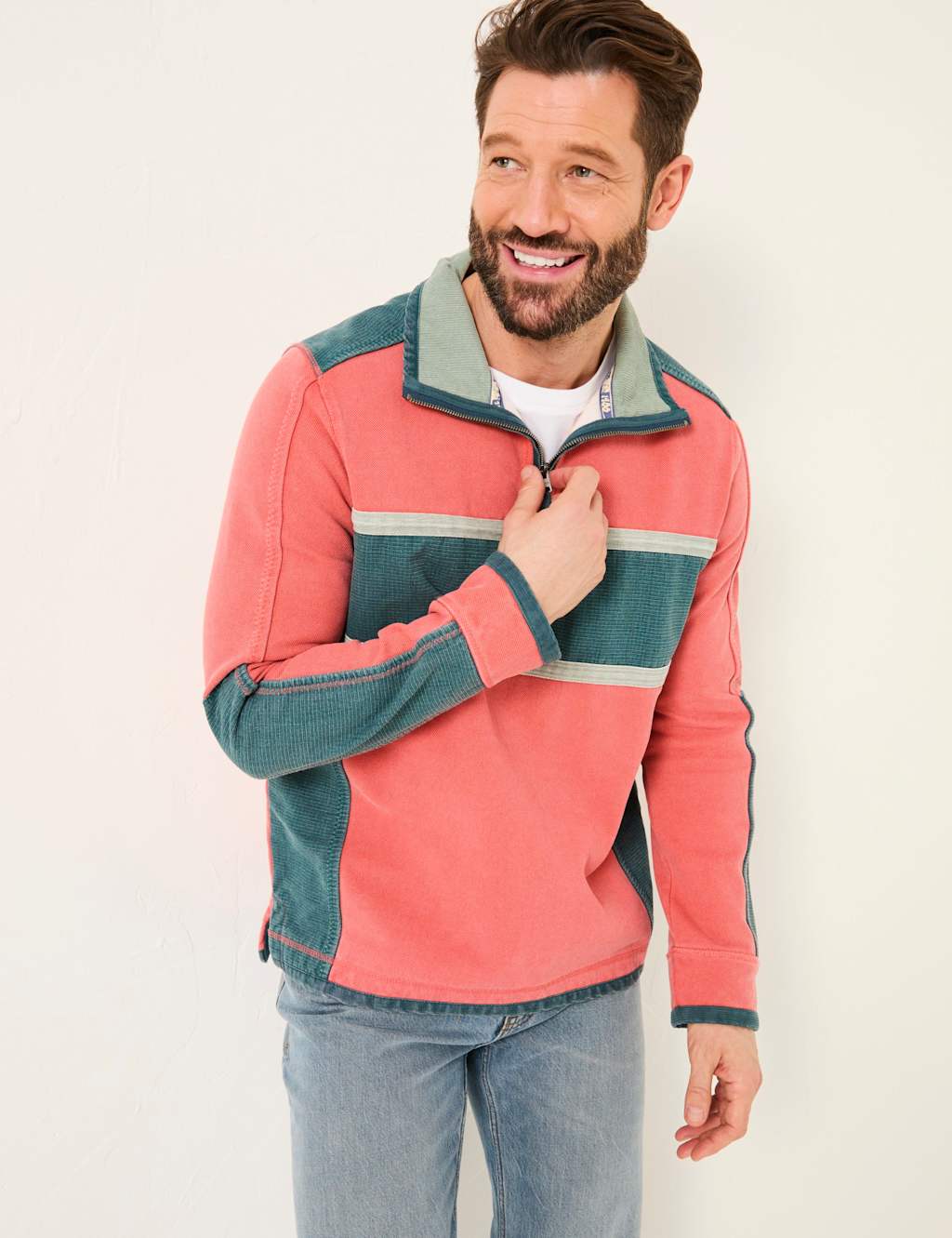Pure Cotton Striped Half Zip Sweatshirt