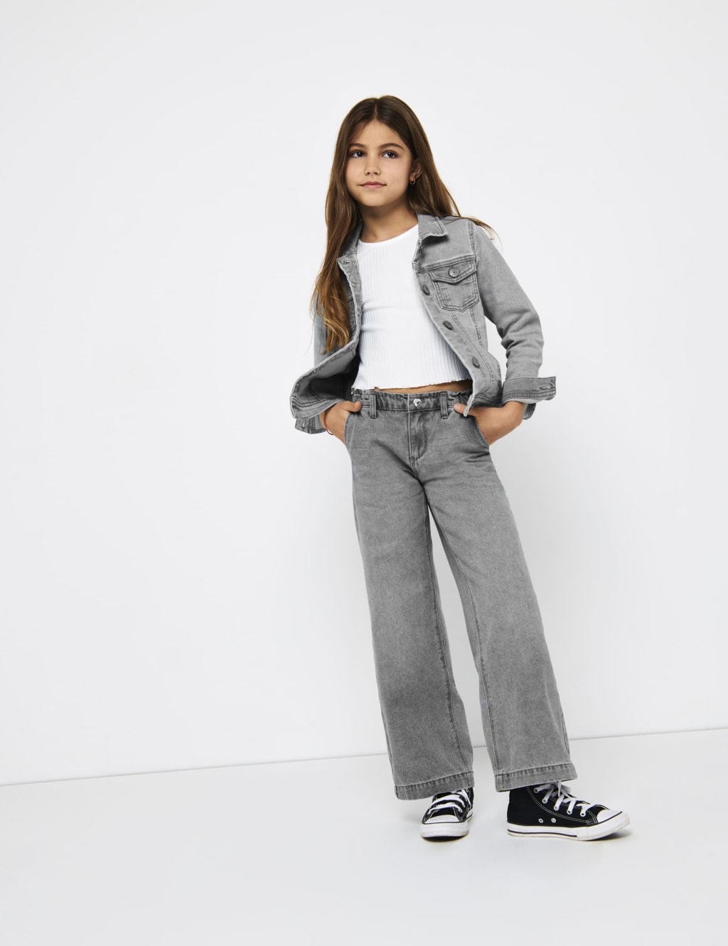 Kids Only Girls Pure Cotton Wide Leg Jeans (8-14 Yrs) - 9y - Medium Grey, Medium Grey
