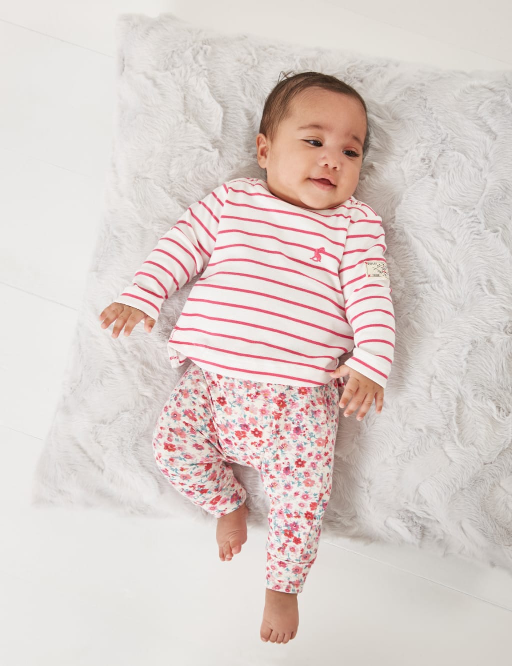 Joules Pure Cotton Striped Top (0 - 24 Mths) Pink Mix