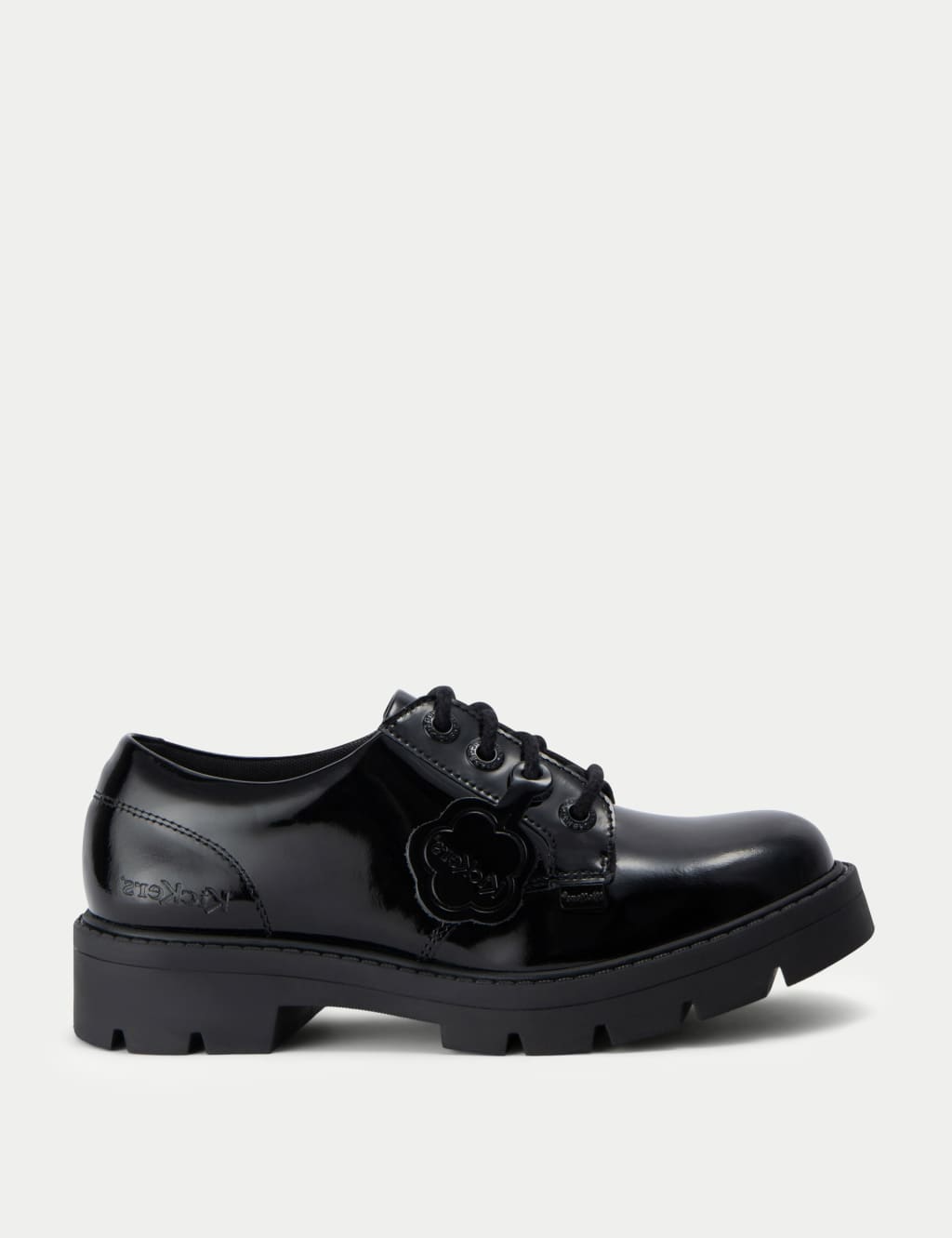 Leather Lace Up Block Heel Court Shoes