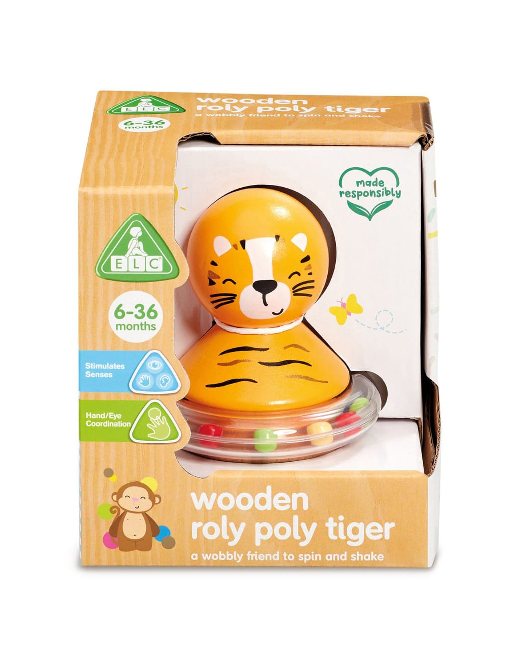 Wooden Roly Poly Tiger Toy (6 Mths-3 Yrs)