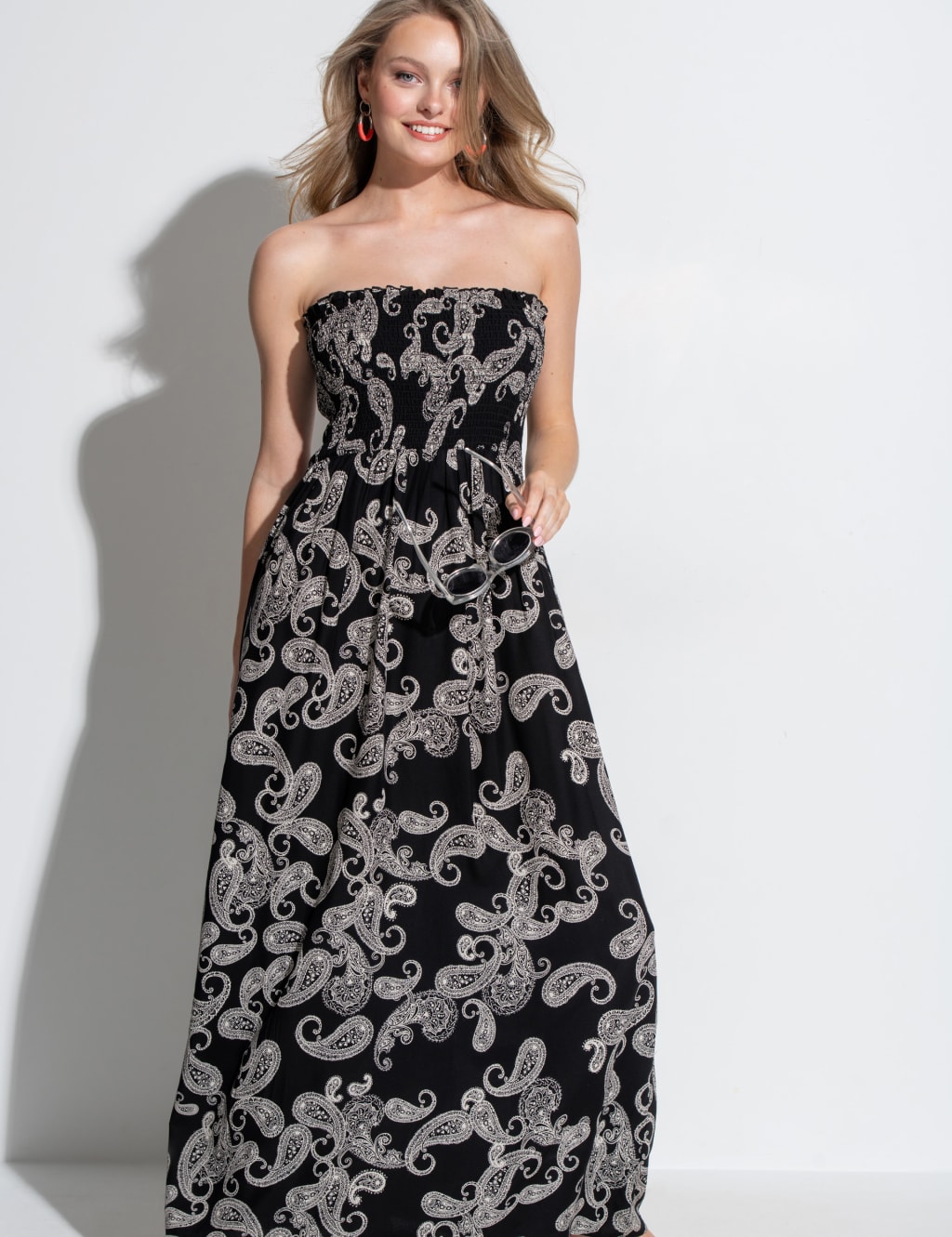 Printed Shirred Maxi Beach Dress