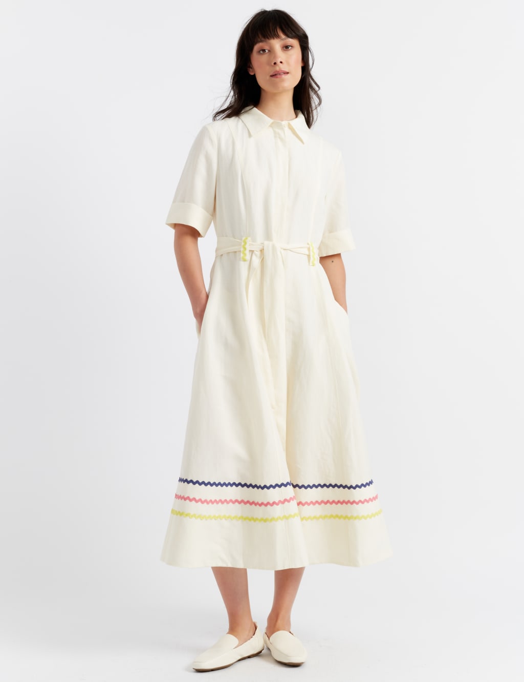 Linen Blend Belted Midaxi Shirt Dress