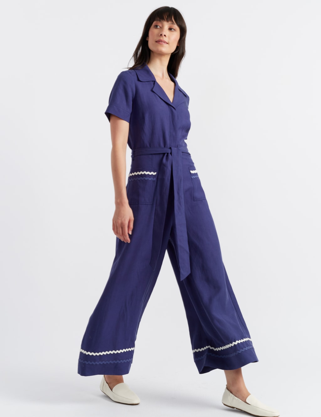 Ric Rac Belted Short Sleeve Waisted Jumpsuit