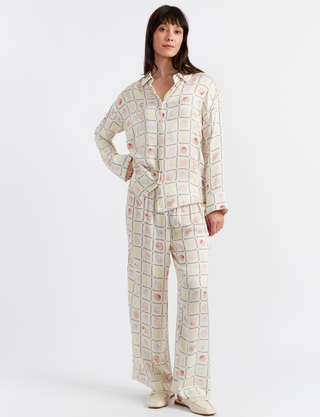 Shell Print Button Through Relaxed Shirt