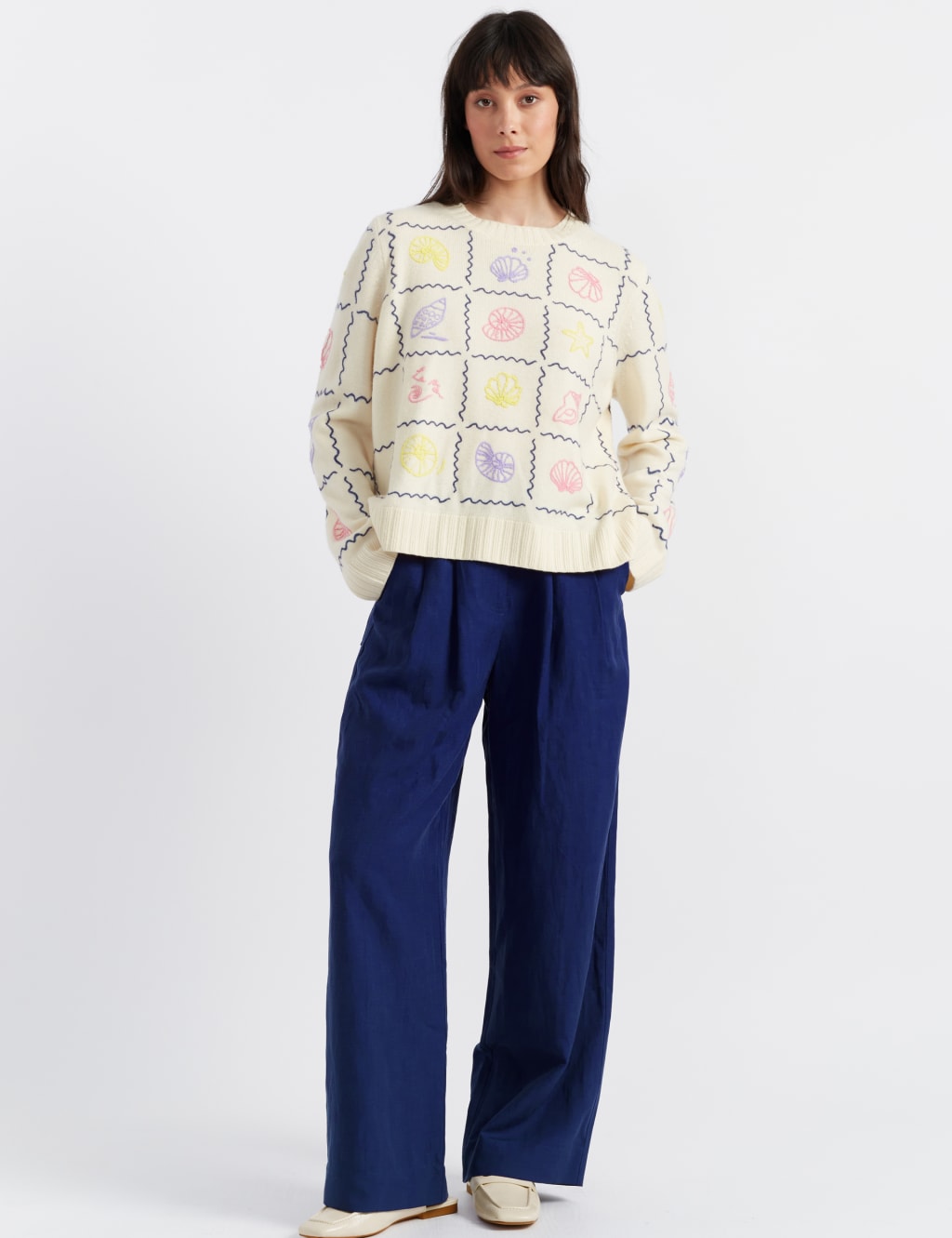 Cashmere Rich Embroidered Crew Neck Jumper