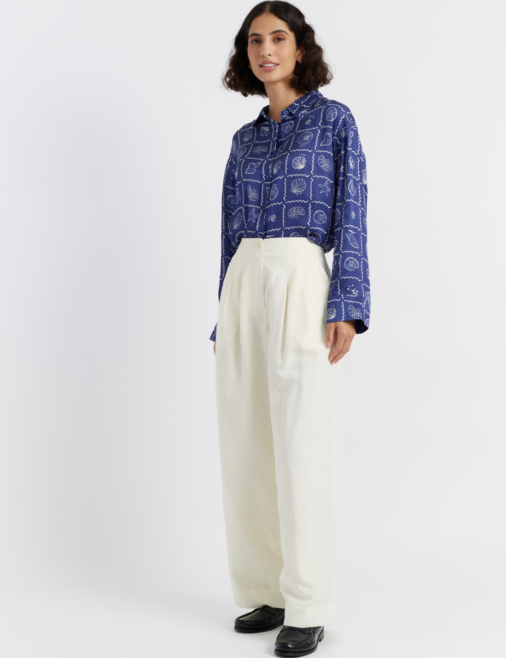 Linen Blend Pleat Front Wide Leg Trousers